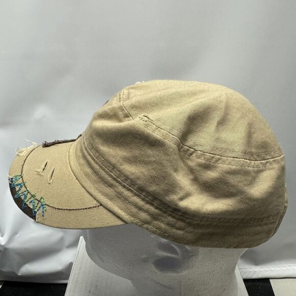 Peacock Feather Distressed Cadet Cap Tan Stretch Fit Hat Kbethos Women’s - Picture 4 of 7